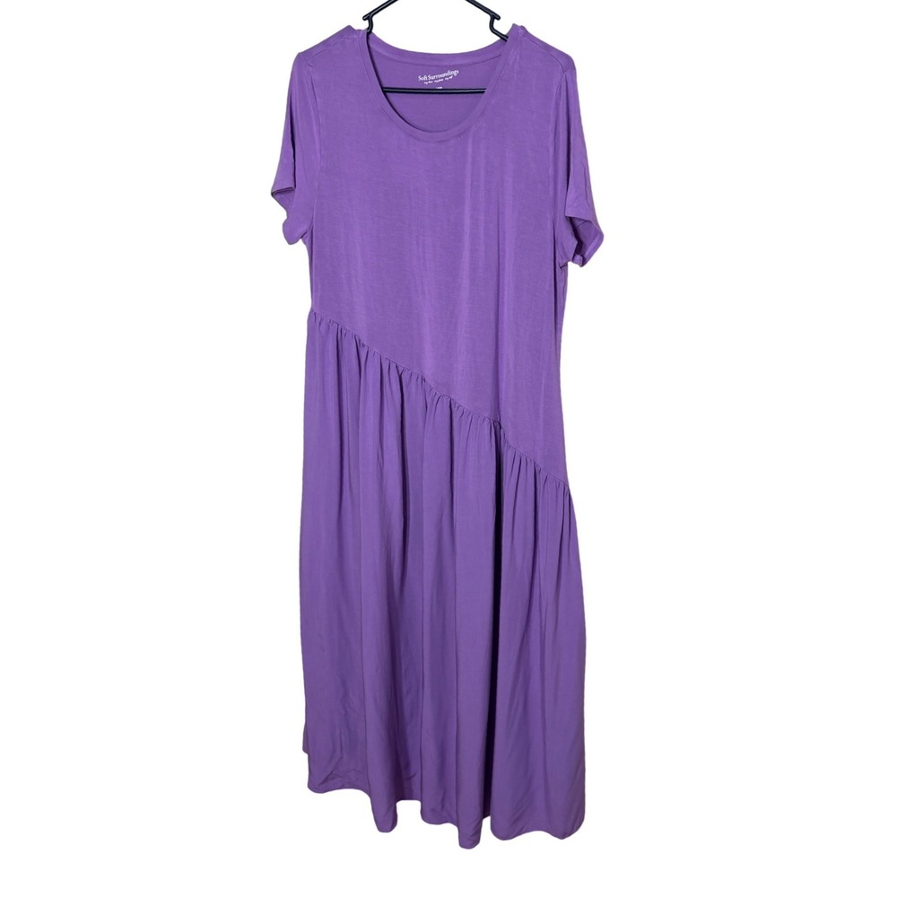 Soft Surroundings Purple Asymmetrical Drop Waist Maxi Dress Short Sleeve Large